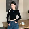 Crop top de otoño de manga larga con estampado retro americano y cuello redondo, estilo ins para mujer, corte ajustado y favorecedor