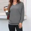 Estilo europeo y americano transfronterizo, nuevo diseño de bolsillo casual y simple para otoño/invierno, cuello en V de color liso, sudadera holgada de manga larga para mujer