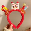 Diadema Festiva de Felpa con Cabeza de León para Niños de Año Nuevo Chino, Lindo Pasador Rojo para Celebraciones de Año Nuevo, Diadema con Ambiente del Año del Caballo para Niñas