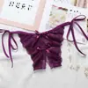 Tanga abierta de encaje sexy con lazo y tiras con cordones, ropa interior encantadora