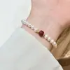 Pulsera de Plata de Ley S925 Perla Shijia Ágata Rojo Natural Cuentas Cilíndricas Pulsera de Cuenta Calabaza Animal del Año Simple Joyería para Mujer