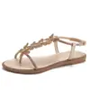 Sandalias Planas con Tira y Lazo de Pedrería, Nueva Moda de Verano, Zapatos Romanos Sencillos y Elegantes para Playa al Aire Libre J2018-2