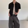 Camisa de manga corta de seda helada con cuello cubano estilo vacaciones de verano para hombre, look casual vintage y relajado, camisa corta protectora del sol