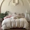 Conjunto de Lençóis Jacquard Escovado de Três Camadas 100% Algodão, Espessado e Quente, Conjunto de Roupa de Cama com Lençol e Lençol de Elástico de Algodão Puro
