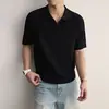 Verão 2026 Novo Estilo Simples Solto Moda Camisa Polo de Negócios Estilo Americano Gola Lapela Tricô Cor Sólida Manga Curta Cor Damasco
