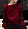 Suéter Pequeño de Lazo Estilo Francés para Mujeres Petite, Nuevo Otoño e Invierno Holgado Sencillo de Punto de Alta Calidad