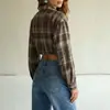 2026 novo top curto de xadrez com barra assimétrica, autodesenvolvido, moda outono europeia e americana para cross-border, estilo street wear