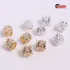 Ouro 14K Zircônia Microcravejada Espaçadores de Espiga de Trigo com Furo Grande Contas de Pena Redondas Material de Corda Trançada Acessórios para Joias DIY