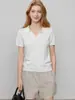 Camiseta de malha de seda gelada azul com gola polo, estilo francês suave, manga curta, ombro regular, para mulheres, verão, lapela, top para o trabalho