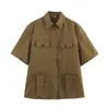 Nova Tendência Verão 2025 Estilo Europeu e Americano Versátil Camisa de Bolso + Shorts Casuais de Mistura de Algodão Plissado