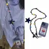 Corrente de Celular Longa Cor de Doce Dopamina com Botões de Estrela, Alça de Cordão Colorida para Celular Transversal Tecida à Mão
