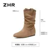 ZHR botines de tacón de bloque retro para mujer 2026 otoño nueva moda tacón oculto color café botas western