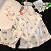 Conjunto de Roupa de Casa Feminina de Algodão Nuvem Estilo Novo de Verão com Alças e Bojo Laço Casual Doce