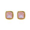 Pendientes de concha rosa con incrustaciones de oro y plata S925 chapados en oro, cuadrados, de azúcar, sencillos, exquisitos, elegantes, de estilo simple y moderno.