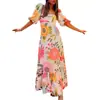 2026 Comercio Exterior Transfronterizo Ropa Europea y Americana para Mujer Verano Nuevo Estilo Hombros Descubiertos Estampado Mangas Abullonadas Vestido Acampanado