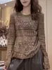 Camiseta de mujer verde con estampado, cuello redondo, manga larga, camiseta básica de otoño, nuevo diseño 2026, top versátil y adelgazante