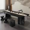 Mesa de Chá e Combinação de Cadeiras de Madeira Maciça Preta Carbonizada Silenciosa, Mesa de Chá Simples de Kung Fu de Uma Peça para Casa, Luxo Leve