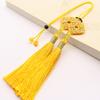 Cuerda colgante estilo Xizang Ruyi moneda de cobre seda congelada doble borla exquisita cuerda hecha a mano borla cuentas amarillas borla bolsa colgante oreja colgante