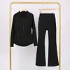 Conjunto de Chaqueta Lulu Df con Sello, Cuello Alto y Pantalones Acampanados con Etiqueta, En Stock Envío Directo, Corte Ajustado, Cuello Alto, Cremallera Dorada Elástica
