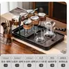 Juego de Té de Cristal, Lujo Ligero para Uso Doméstico, Tetera de Gama Alta para Sala de Estar, Juego Completo para Uso en Oficina, Mesa y Bandeja de Té Kung Fu