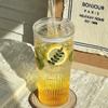Vaso de pajita de vidrio de gran capacidad estilo ins con tapa para verano, vaso para beber jugo de alto valor, Vidrio de borosilicato alto