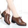 Sapatos Marrons Sapatos de Couro Femininos Primavera e Outono 2023 Novos Sapatos de Salto Grosso e Boca Profunda Sapatos de Camada Única Sapatos Femininos de Meia Idade e Idosos Sapatos de Mãe de Sola Macia