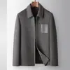 Chaqueta de lana para hombre con cuello de solapa, diseño con cremallera, forro desmontable de plumón de ganso, abrigo cálido de lana de alpaca para jóvenes de negocios
