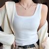 Chaleco de Algodón con Hilo para Mujer, Sling de Cuello Cuadrado para Cubrir los Senos, Nueva Camiseta Básica Slim-Fit para Mujer para Primavera y Otoño, Ropa Interior sin Mangas para Verano