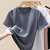 Camiseta de manga corta de algodón mercerizado 80 con amoníaco líquido para mujer, verano, cuello redondo, ajustada, algodón caballo, camiseta de alta gama, camisa básica, seda helada