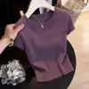 Top Básico Malha Roxo Curto Slim Feminino 2026 Novidades de Verão Roupas de Verão Camiseta Mulher