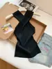 Chaleco de punto cruzado estilo francés para mujer, nuevo de verano, corte ajustado, top corto elegante y adelgazante