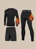 Conjunto de Ropa Interior Térmica De Rong, Casual y Versátil, Capa Base de Invierno para Correr con Forro Polar y Engrosada para Hombre, A Prueba de Frío, Ajustado para Deportes