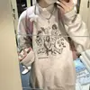 Hoodie Branco-Cinza de Alta Qualidade Outono/Inverno Novo para Mulheres, Estilo Americano, Com Pelúcia, Engrossado, Estampa de Figura, Solto, Versátil, Top com Senso de Design