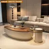 Mesa de centro de madera maciza color nogal, estilo francés minimalista moderno de lujo ligero, para uso en sala de estar, estilo wabi-sabi minimalista de alta gama color crema