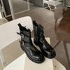 [Gran cantidad en stock] Morado mom tacón grueso versátil 2023 celebridad de internet popular piel de caballo lavada encogida botas cortas finas para mujer