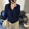 Nuevo Estilo de Primavera y Verano Cárdigan de Punto con Cuello en V para Mujer, Chaqueta Delgada de Seda de Hielo Holgada con Protección Solar, Ropa de Abrigo Corta de Manga Larga para Aire Acondicionado