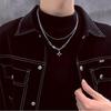 Collar de Acero de Titanio de Doble Capa con Estrella y Piedra Negra de Lujo Ligero Estilo Europeo y Americano para Hombres y Mujeres, Cadena de Suéter Hip-Hop Estudiante de Personalidad de Nicho