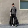 Suéter de Gola Alta Masculino Outono e Inverno Estilo Preguiçoso Solto Casual Retro Americano Juventude Zíper Cardigan de Tricô Jaqueta