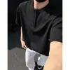 Nuevo Producto de Verano para Hombre Estilo Waffle Estilo Americano Diseño de Botonadura Única Camiseta de Manga Corta con Cuello Redondo Henry para Hombres y Mujeres