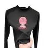Camada base estampada para meninas, fleece dupla face, outono/inverno, gola alta, manga longa, camiseta interna estilosa e quente para crianças maiores