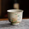Juego de té de piedra de fuego azul y blanco, taza maestra, taza de té de cerámica rústica vintage, taza de té pintada a mano con diseño floral y de pájaros de tendencia nacional, artículo de regalo