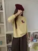 Suéter de Punto Redondo Pequeño Fresco Estilo Coreano con Parche de Caballo Tejido a Mano para Mujer Estilo Perezoso Ropa de Punto Otoño e Invierno Zez