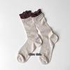 Calcetines de verano de caña media finos de dos piezas falsas de color contrastante con borde rizado calcetines de algodón sin costuras para mujer calcetines de encaje con rayas verticales microtransparentes