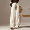 Pantalones de lana de pierna ancha color albaricoque para mujer, nueva colección otoño/invierno 2026, de tiro alto, mezcla de lana y acetato, pantalones casuales con una silueta fluida y curva