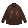 Camisas de Pana Bordadas Florales Estilo Retro Americano de Manga Larga Yipinjia para Hombres y Mujeres Estilo Preppy Holgado Chaquetas de Moda