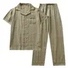 Nuevo Conjunto de Pijama de Pantalón Corto de Algodón Puro de Primavera y Verano para Hombre, Cuadros Teñidos en Hilo, Delgado, Talla Grande, Se Puede Usar Fuera de Casa, Ropa de Casa
