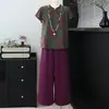 Nuevo Conjunto de Verano Estilo Chino para Mamá, Conjunto de Dos Piezas, Pantalones Rectos de Nueve Puntos Abotonados Estilo Nacional Retro, Conjunto de Ropa para Mujeres de Mediana Edad y Mayores