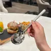 Colher Estilo Coreano Padrão Martelo Aço Inoxidável Colher Restaurante de Comida Ocidental Colher de Cabo Longo Colher de Sobremesa Doméstica Colher de Jantar com Cabeça Redonda Colher Colher