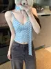 3021 # Estilo Novo de Verão Estilo Desejo Puro Camisola com Estampa de Bolinhas de Veludo Tridimensional para Mulheres, Modelagem Justa com Bojos Fixos no Peito