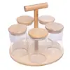 Conjunto de 5 Potes com Tampa Hermética e Suporte Giratório de Bambu 120ml Vidro Borossilicato - Wolff